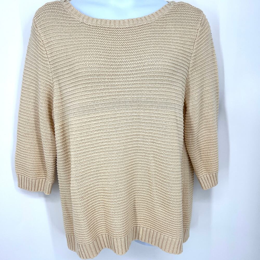 VTG Womens Lauren Ralph Lauren Beige Ribbed Knit Sweater ¾ Sleeve 2XL **READ**